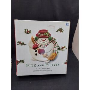 Fitz and Floyd plaid Christmas Snowman Canapé plate New in Box #2063/126